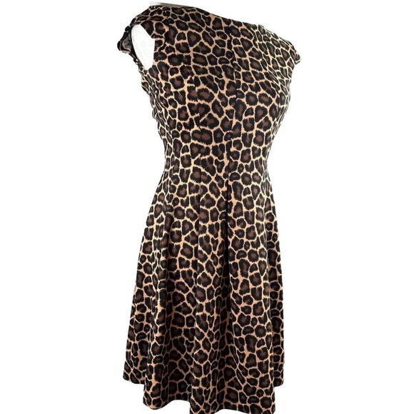 MICHAEL KORS Fit Flair Dress Women’s Sz 0 Cheetah Leopard Animal Print Jacquard - Picture 14 of 16